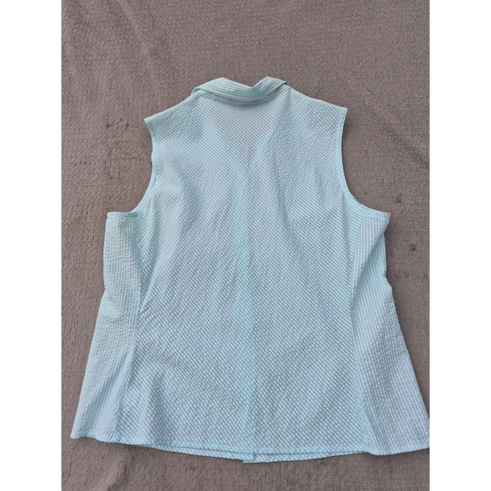 Lands End Womens 14P Blue White Seersucker Sleeveless Button Down nautical NWT - Picture 2 of 12